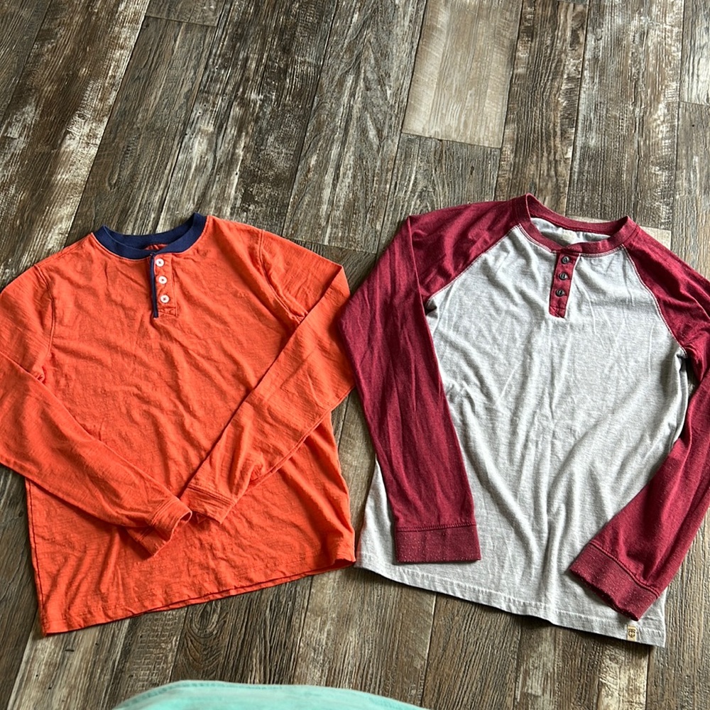 True Craft, Long Sleeve Henley, Youth Large, Set, Orange/blue and gray/burgundy